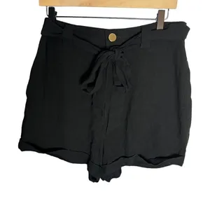 Show Me‎ Your Mumu Women's L Hadley High Rise Linen Shorts Black Coastal Casual thumbnail 1