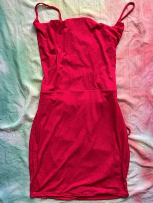 Lucy in the Sky Red Shimmer Criss-Cross Back Cowl Neck Bodycon Minidress thumbnail 1