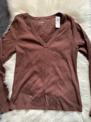 OLD NAVY • T-SHIRTS Women brown V-neck long sleeve knit thumbnail 6