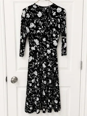 Ralph Lauren Carlyna Black & White Floral Wrap Midi Dress thumbnail 2
