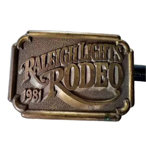 Vintage 1981 Raleigh Lights Rodeo Men's Brass Belt Buckle Western Cowboy thumbnail 2