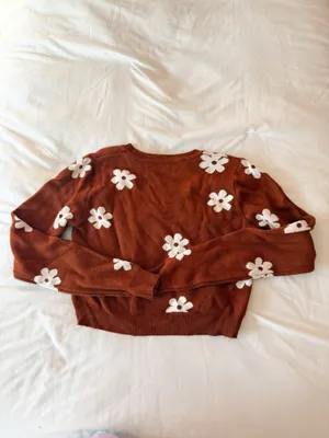 Kesley Jade Collections Brown Flower Cropped Sweater Size Small thumbnail 2