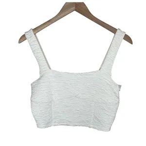 Good American Womens Textured Cloud White Crop Square Neck Top Small thumbnail 2