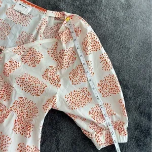 Anthropologie Moglea Orange White Abstract Print‎ Puff Sleeve Babydoll Top XS thumbnail 4