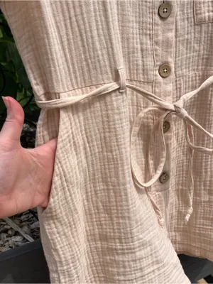 New In Women’s 100% Cotton Gauze Light Beige Romper Size S Safari Boho Coastal thumbnail 4
