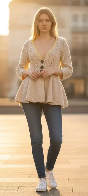Anthropologie Free People Cardigan Sweater Small Chunky Knit Peplum Boho Cottage thumbnail 1