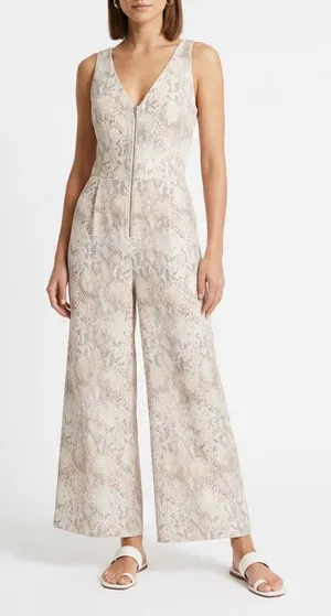 LOFT Outlet Womens Neutral Snakeskin Print Wide Leg Sleeveless Jumpsuit Size 10 thumbnail 1