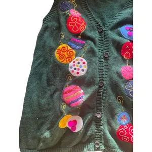 Vintage 90s Green Christmas Holiday Cardigan Sweater Vest Ugly Christmas Sweater thumbnail 4