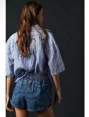 Free People We The Free Lady Luck Paperbag Shorts Jackpot Denim Cotton XS thumbnail 2