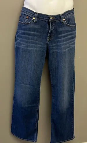Lucky Brand Medium Blue Distressed 5- Pocket Mid-Rise Flare Jeans-Size 32/14 thumbnail 1