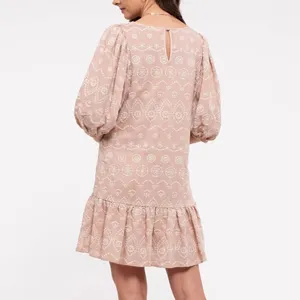 BLU PEPPER Soft Pink Embroidered Eyelet Mini Dress Small Coquette Cottagecore thumbnail 2