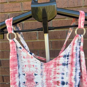 Sadie & Sage Coral Navy Tie Dye Tank Top Cami Flowy V-Neck Womens Size Medium thumbnail 2