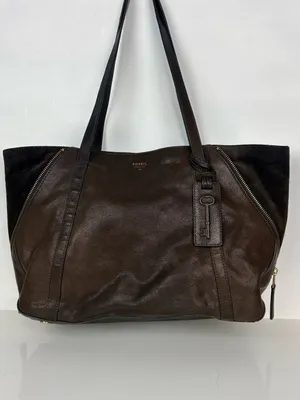 FOSSIL Gwen Shopper Tote Chocolate Brown Leather/Suede Shoulder Bag Convertible thumbnail 3