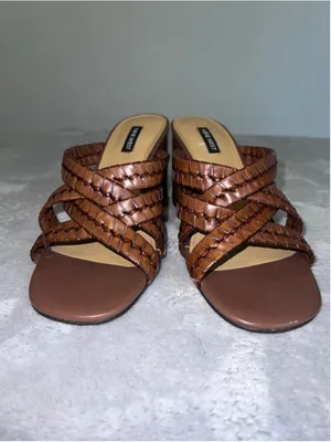 Women's Nine West Brown Woven Block Heel Sandals 8.5 thumbnail 3