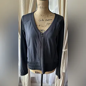 Lucy Black Supplex Nylon Blend Stretch Mesh Zip Front Jacket Size L thumbnail 3