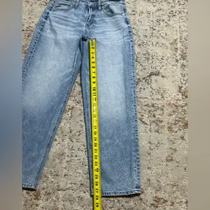 American Eagle Strigid Super Hi rise Baggy Straight Jeans 4 short cut out double waist thumbnail 4