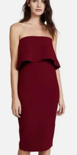 Likely Driggs Midi Dress Sheath Strapless Ruffle Burgundy Red Purple‎ Size 2 thumbnail 1