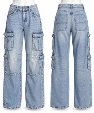 Garage Denim Slouchy Cargo Jeans Size 1/25 Light Wash Baggy Distressed Y2K thumbnail 2