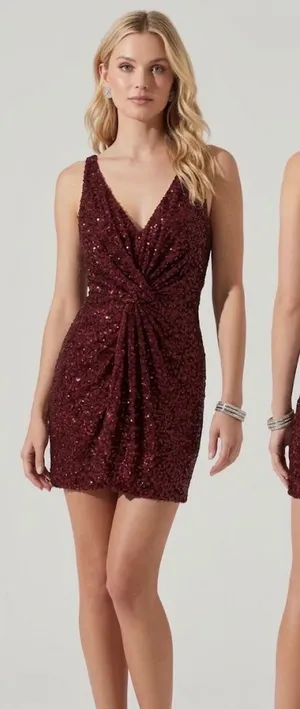 ASTR The Label Wine Sequin Twisted Knot Mini Dress Size Medium NEW thumbnail 1