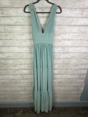 Lulus Leora Light Blue Pleated Tiered Maxi Dress Size Large thumbnail 3