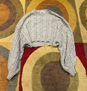 Princess Polly Grey Very Short Cropped Crewneck Cableknit Sweater Size L / XL thumbnail 1