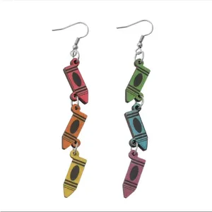 Boho Mismatched Asymmetrical Whimsical Novelty Style‎ Crayon Teacher Earrings thumbnail 5