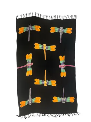 Dragonfly Scarf Shawl 65” x 41” Black/Orange/Teal/Purple EUC thumbnail 2