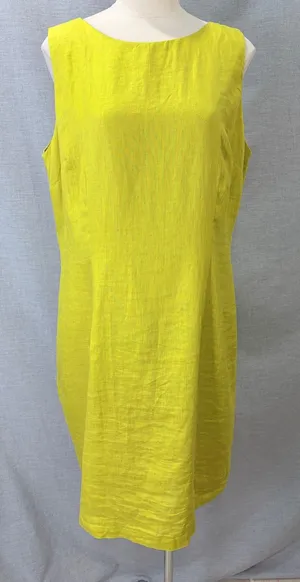 AGB Chartreuse Yellow Linen Shift Dress Womens 16 Sleeveless‎ Mid Mod Sun thumbnail 1