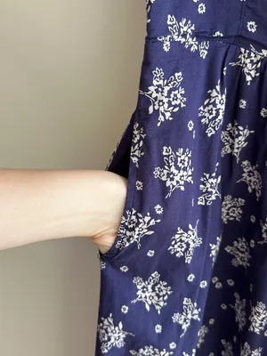 Patrons of Peace Floral Ribbon Tie Smocked Back Midi Dress, Blue, Size Small thumbnail 5