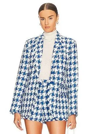 NWT Steve Madden Blue Houndstooth Preppy Tweed Office Blazer Jacket Size Medium thumbnail 1