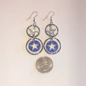 Silver Tone Star Drop Earrings with Blue Crystal Accents thumbnail 3