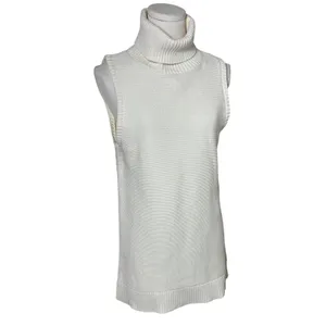 Crew Ivory Cotton Knit Sleeveless Turtleneck Sweater Side Slit Size S thumbnail 9
