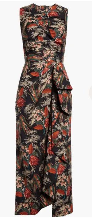 Ulla Johnson Edlyn Anthurium Floral Ruched Sleeveless Midi Dress Cotton Sz 6 thumbnail 1