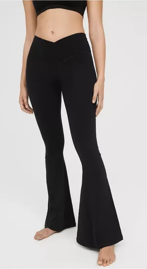 Aerie Offline Real Me High Waisted Crossover Super Flare Legging Black thumbnail 1