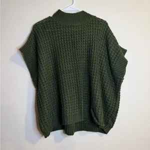 Amazon Olive Green Waffle Knit Short Sleeve Mock Neck Sweater thumbnail 2