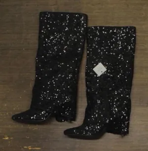 Black Sequin Women's Boots NWT 8.5 thumbnail 1
