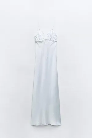 Zara dress white midi ruffled satin lingerie inspired bodycon fitted wedding thumbnail 5