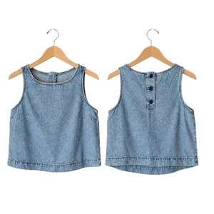 Gap Denim Tank Top Women XS Blue Light Wash NWT Chambray Button Back Top Preppy thumbnail 2