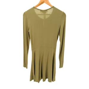 Free People FP Beach Vance Mini Dress S Green Wrap Keyhole Knit Long Sleeve thumbnail 7