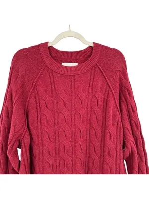 Aerie Burgundy Cable Knit Sweater Size Large NWT Classic Style Oversized Fit thumbnail 2