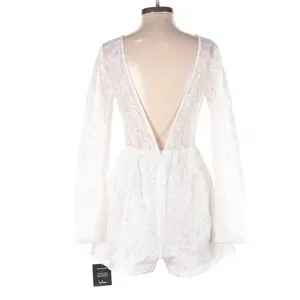 Lulus White Lace Romper Long Sleeve V-Back Size S Bridal Coquette Fairycore thumbnail 3