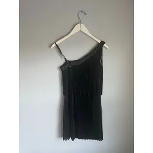 Vintage Y2K‎ Aqua Dress One Shoulder Black Fringe Cocktail Party 20s size 4 thumbnail 4