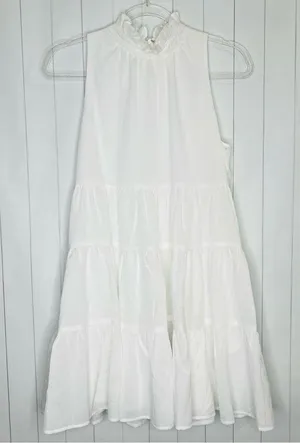 TCEC White Twirl Around Tier Mini Dress Halter Sleeveless Bridal Shower Spring S thumbnail 2