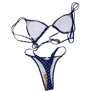 Source Unknown Polka Dot Triangle Bikini Thong 2P Set Navy Swimsuit | M thumbnail 3