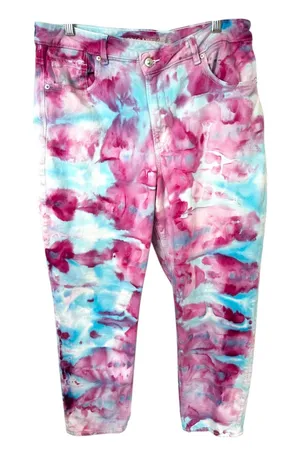 American Eagle Size 16 Jeans Handmade Tie Dye Mom Jeans‎ Pink Blue High Rise 974 thumbnail 1