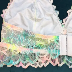 Women’s VS Pink Lined Lace Pastel Floral Print Halter Bralette thumbnail 4