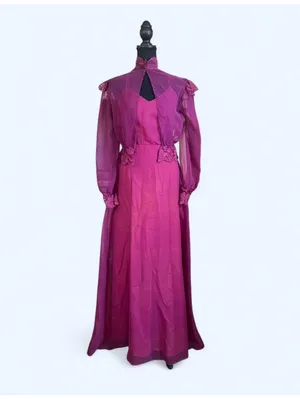 Vintage 1970s gothic fairy chiffon prairie maxi boho ethereal dress Size 1/2 💜 thumbnail 2