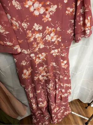 SHEIN Dusty Rose Floral Midi Dress thumbnail 4