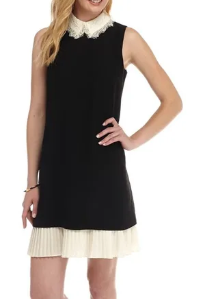Nanette Lepore Navy Blue‎ Shift Dress Lace Peter Pan Collar Pleated Hem Womens 4 thumbnail 1
