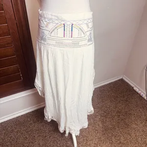 Boho Gypsy Skirt Ivory Ruffle High Low lace trim corset waist lace up sz M thumbnail 6
